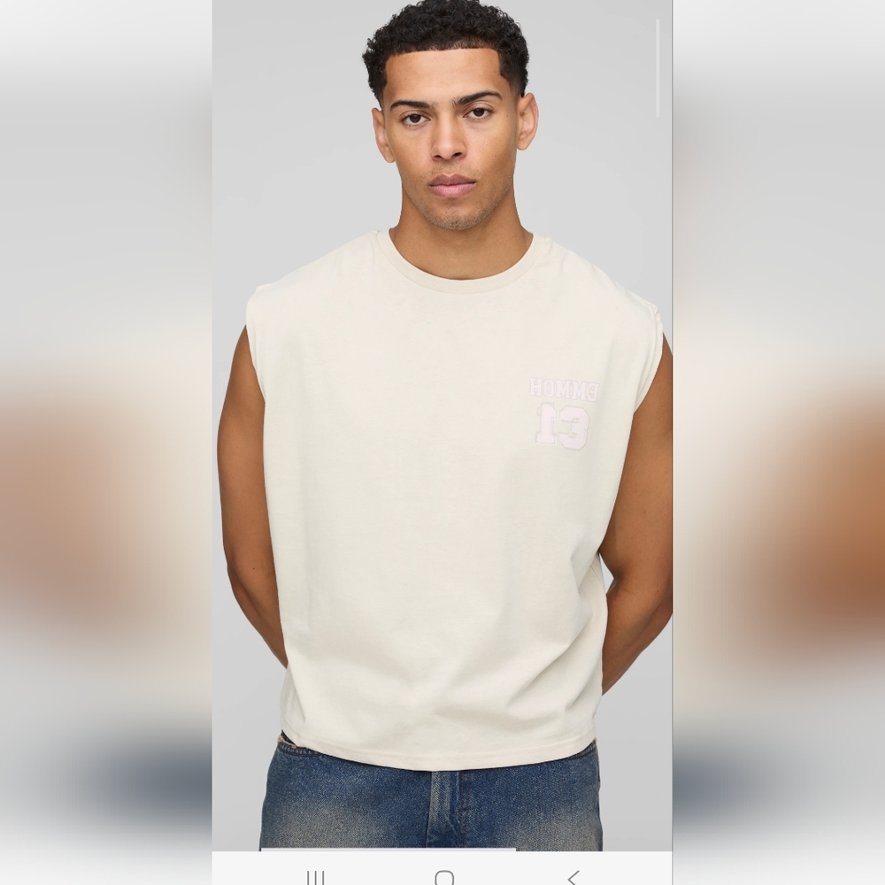 #34 NWT BoohooMan Shrunken Boxy Heavyweight Varsity Tank, Size M